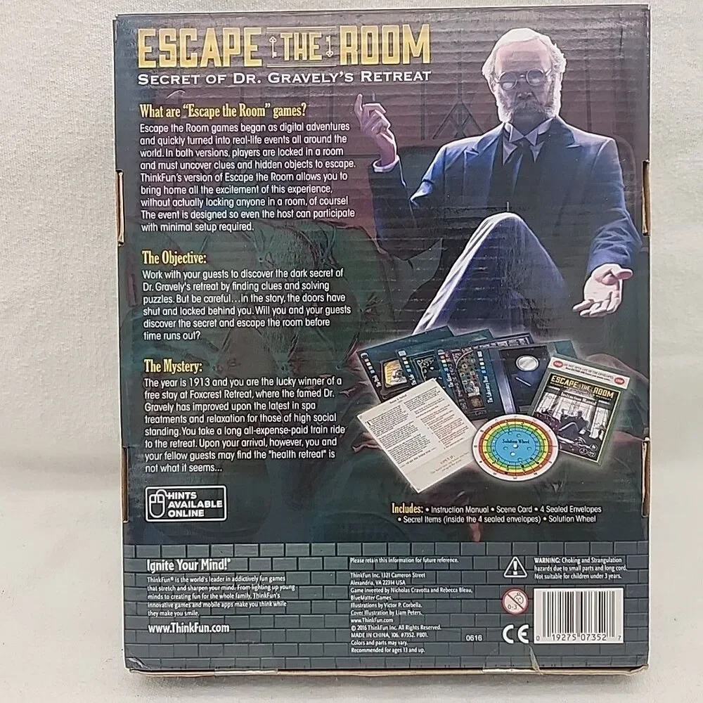 Game Escape the Room Secret of Dr. Gravely's Retreat Board ThinkFun 2016 NEW